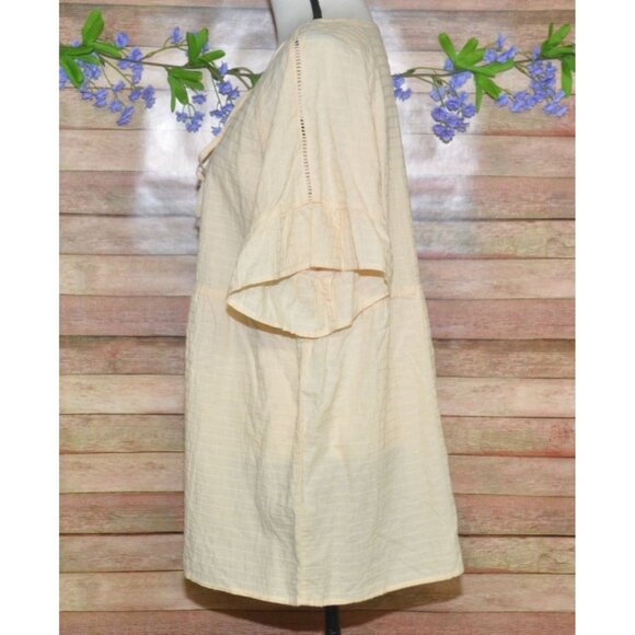 Gigio USA Boutique Cream Boho Peasant Blouse Size M Tassels Ruffle Cutout Sleeve - Picture 5 of 11